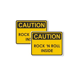 „Caution – Rock ’N Roll Inside“ vinilinis lipdukas, 2 vnt.